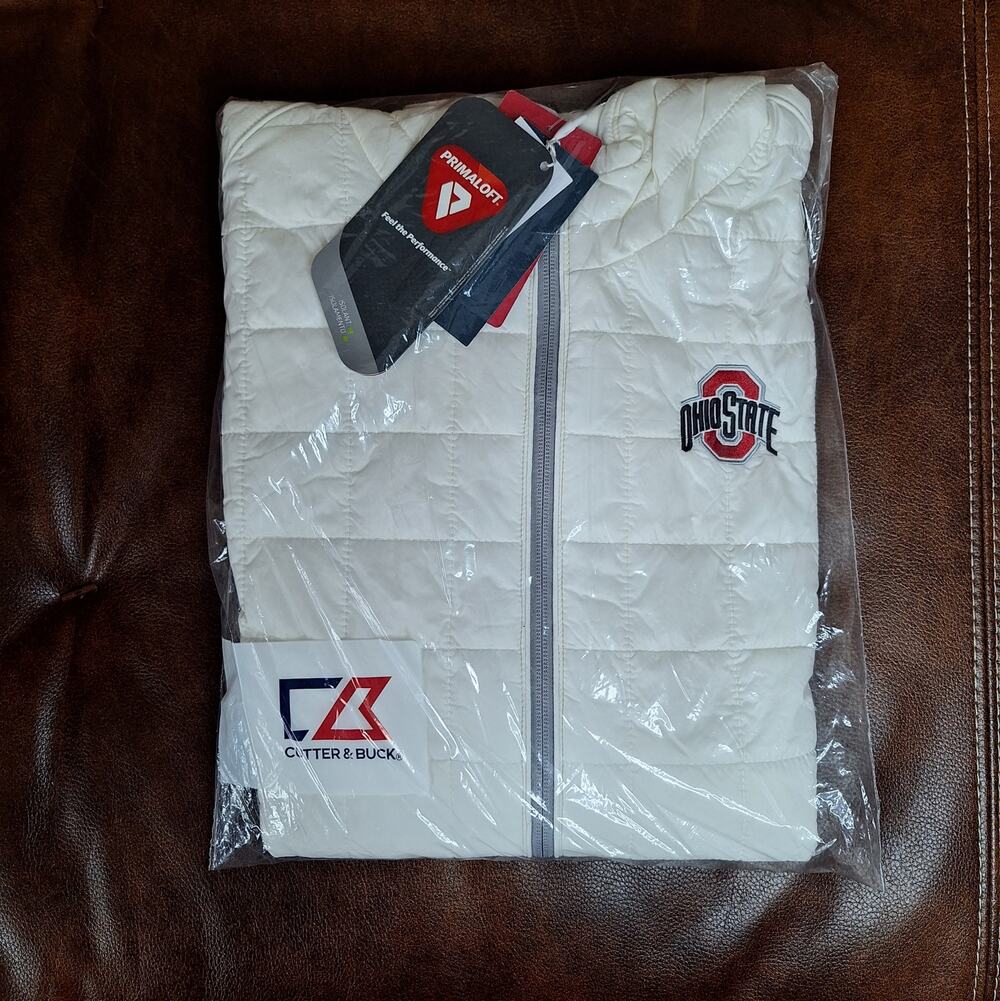 NWT Cutter Buck Ohio State Buckeyes Rainier PrimaLoft Vest White Womens XXL